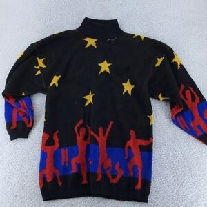 Vintage‎ 90s Stars Dancers Art Creative Force Knit Sweater Medium Cottagecore
